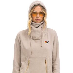 Aviator Nation Beige Hooded Sweatshirt with Mini Rainbow Logo